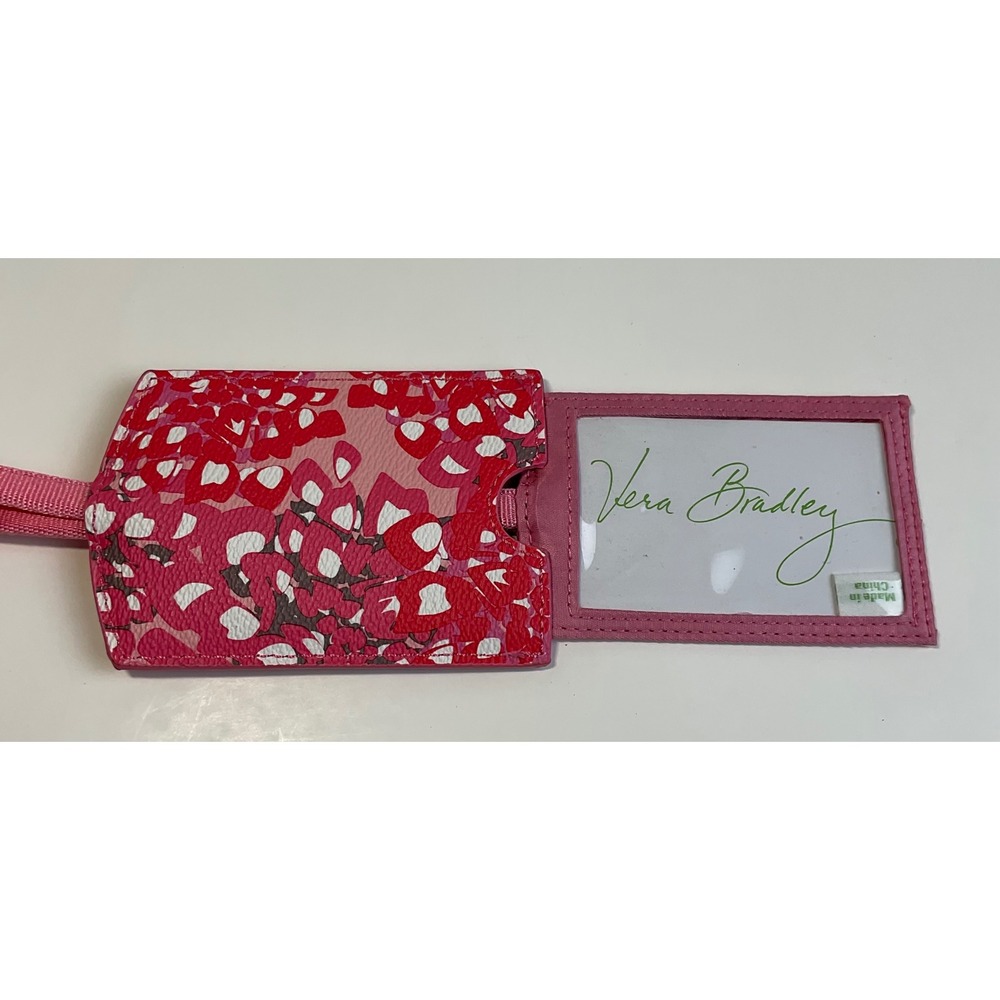 Vera Bradley Pink Red Floral Faux Leather Luggage Tag ID Window Travel Accessory